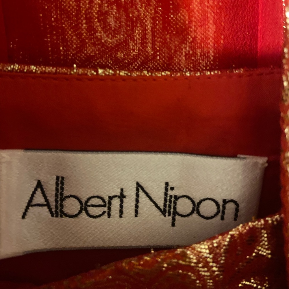 Vintage 80s Albert Nipon Silk Metallic Lurex Patterned Jacket Skirt Set XS 2 - Picture 5 of 5